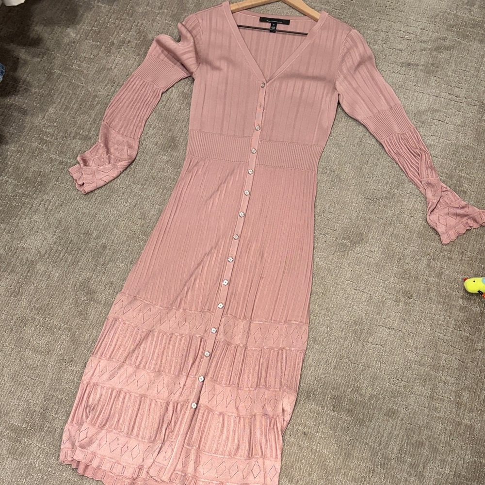 White House Black Market Ribbed Button-Front Midi Dress - Blush Pink